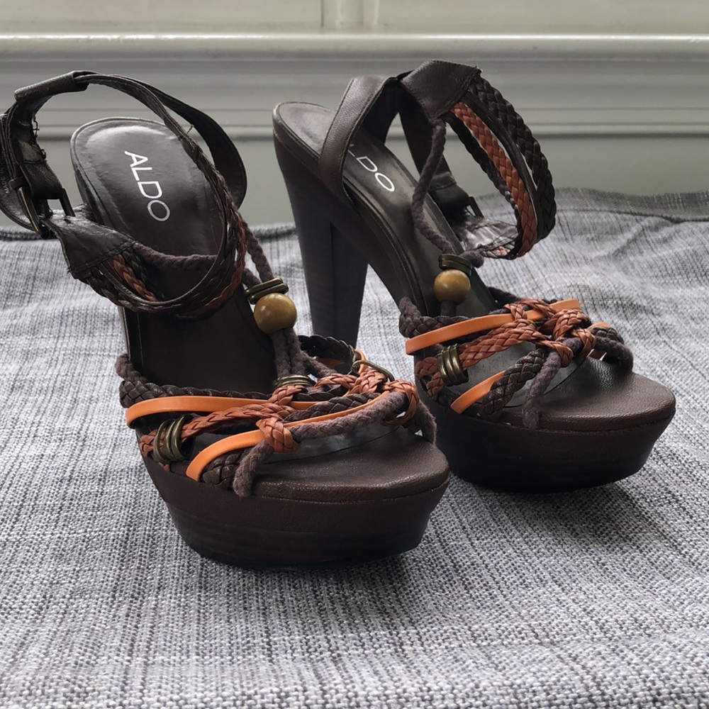Brown leather platforms